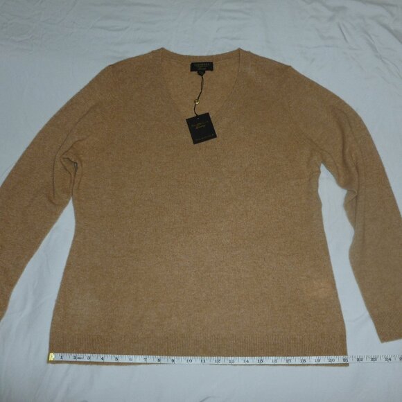 Charter Club Cashmere Long Sleeve V-Neck Sweater XL Warm Praline Heather NWT Tan - Picture 8 of 11